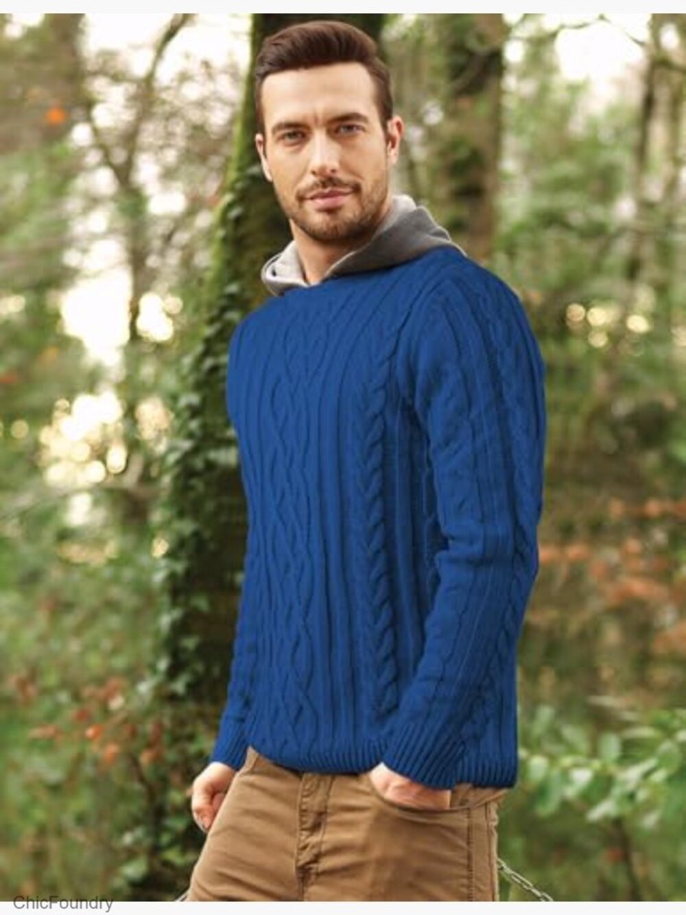 Men's Cable Knit Pullover Fisherman Sweater Chunky Crewneck Long Sleeve - Picture 5 of 7